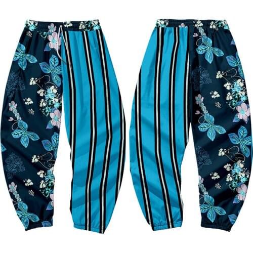Striped Flower Splicing Printed Men Japanese Style Pocket Cargo Pants Joggers Harajuku Sweatpant Hip Hop Trousers Plus Size 6XL