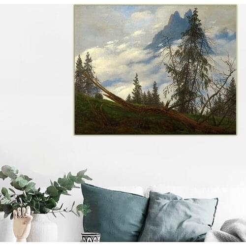 Citon Caspar David Friedrich《Mountain Peak with Drifting Clouds》Canvas Oil Painting Artwork Poster Wall Decor Home Decoration