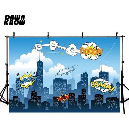 DAWNKNOW Cartoon Night City Superhero Photography Background Backdrop Photocall Birthday Baby Children Photo Shoot Studio GY357
