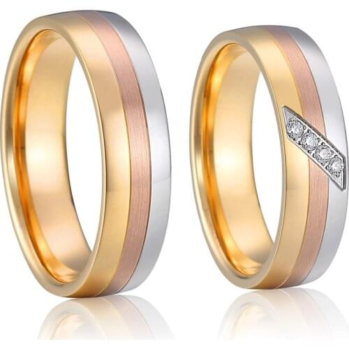 Classic Marriage Alliances promise wedding Rings set for couples men and women titanium stainless steel jewelry Rose Gold Color
