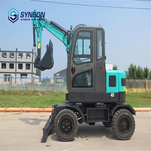SYNBON 4ton wheel digger SYL604E Small full hydraulic multifunctional wheel excavator with optional hammer and clamp