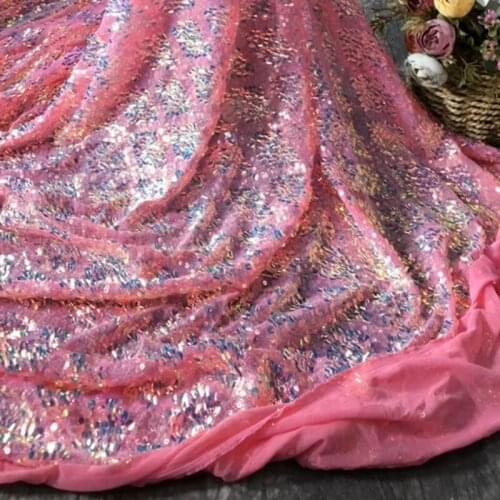 Watermelon Color Sequins Lace Fabric for Dress Sewing Accessories DIY Material 2021 New