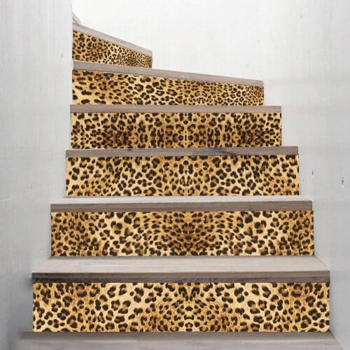 Leopard Stair Decal Vintage Wooden Grain Adhesive 3D Staircase Stickers Escaliers Dormitory Room Decor Stairs Step Home Decor