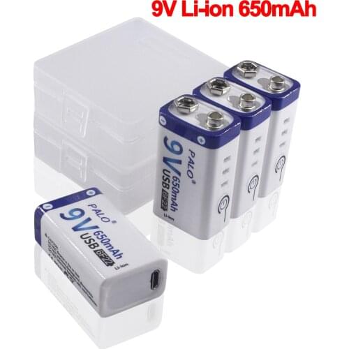 PALO 1-12pcs 650mAh micro USB 9 Volt li-ion Rechargeable Battery 6F22 9V Li ion Lithium Battery for camera guitar Microphone Toy