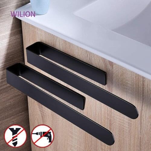 2Pcs 37cm Matt Black Towel Ring No Drilling With Strong Self Adhesive Tape Bathroom Accessories Cuatro De Bano