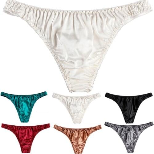 Mens Briefs Fashion Low-rise Sexy Solid Color Thong Breathable Silk Soft Underwear Penis Pouch Male Underpants