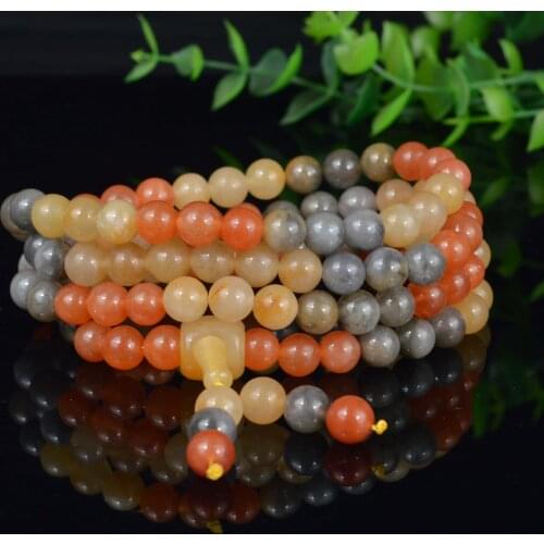 Natural Carved Xinjiang Gold Jade 7mm 108 Beads Elastic Bracelet DIY Fashion Hand Knitted Amulet Gifts Women Luck Jewellery