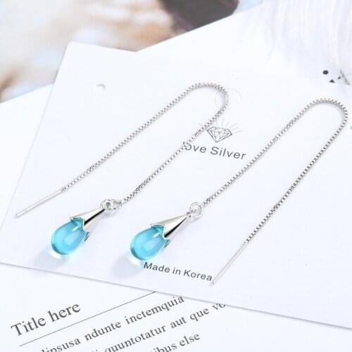 Charm 925 Sterling Silver Earrings For Women Fashion Jewelry Summer Shiny Crystal Blue Water Drop Earring Girl Party Accessories