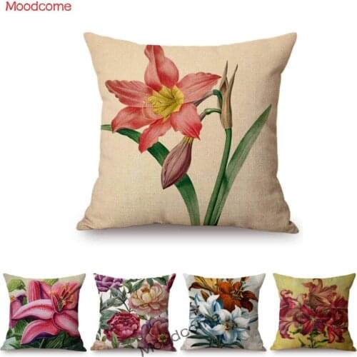 Orchid Lily Peony Morning Glory Flower Oil Painting Art Home Decorative Sofa Throw Pillow Case Cotton Linen Car Cushion Cover