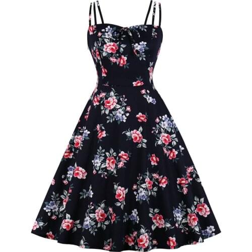 Original Design Summer Floral Print Sundress Women Elegent Fashion Cotton Big Swing Bow Vintage Dress