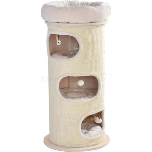 Genuine large solid wood sisal tube cat climbing frame cat nest grab board sisal barrel grinding claw German cat toy