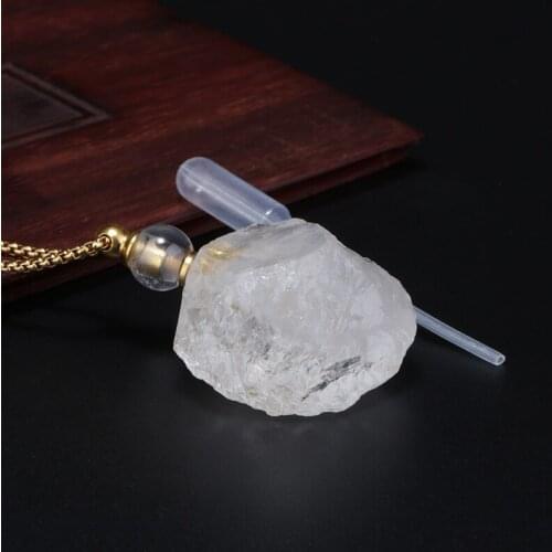Irregular White Crystal Stone Perfume Empty Bottle Pendant Unique Charm Designer Necklace For Womens Luxury Birthday Gift
