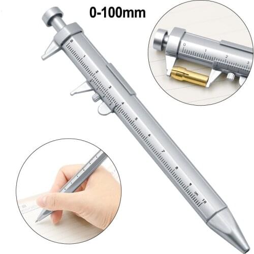 Portable 0-100mmVernier Caliper Roller plastic mini vernier caliper With 0.5mm Gel Ink Pen Model Slide Measuring Gauging Tools