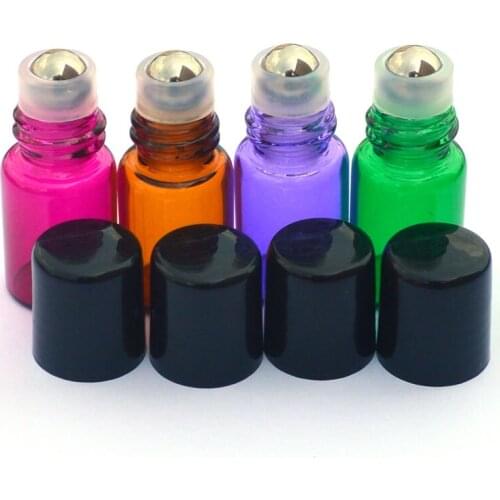 10pcs Empty 2ml Perfume Sample Bottle Fashion Colorful Roller On Essential Oil Glass Bottle With Black Plastic Cap