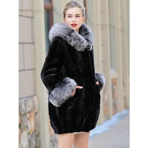 Natural Real Mink Coat Female Fox Collar Luxury Fur Coats Winter Jacket Women Warm Long Jackets Plus Size 5xl MY4158