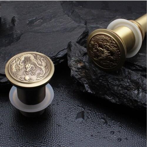 1PC High Quality Carving Antique Brass Floor Drain Chinese Dragon Style Bathroom Basin Waste Pop Up Waste Floor Drain