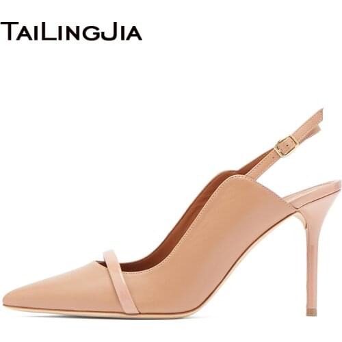 Pointed Toe High Heel Pink Woman Pumps Slingback Brand Women Shoes With Buckle 9 CM Plus Size Free Shipping Wholesale 2019 Hot