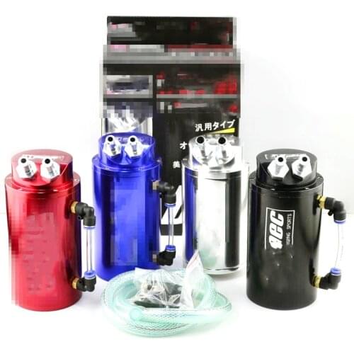 Universal Racing Square 0.75L Universal Billet Aluminum Racing Engine Oil Fuel Catch Reservoir Tank Can With Hose Indicator