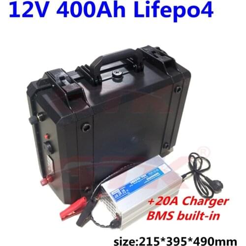 Waterproof 12V 400Ah LiFepo4 lithium battery pack for RV Caravan campers motorhome solar system energy storage marine+20A charge