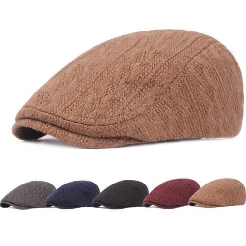 Crochet Yarn Hat Winter Men Flat Newsboy Cap Warm Women Beret Hat Solid Knitting Golf Driving Flat Cabbie