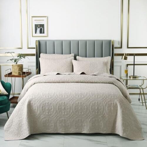 High Quality Pure Cotton Beige Embroidery Queen Size Bedspread Bed Cover Set Bed sheet Bed Linen Pillowcases Bedding Set 3PCS