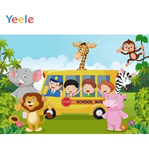 Yeele Vinyl Animals Zoo School Bus Children Birthday Safari Party Photography Background Baby Photographic Backdrop Photo Studio