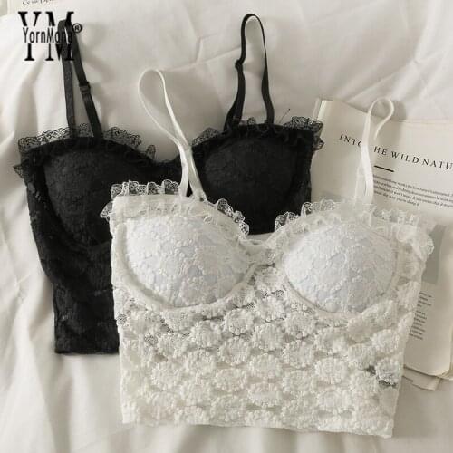 YornMona Ins Fashion White Black Sexy Lace Camis Tops Women Basic Streetwear Strap Short Tops