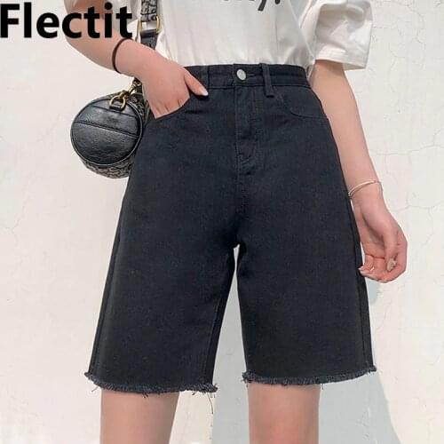 Flectit Womens High Waist Jean Bermuda Shorts Distressed Denim Shorts Summer Student Girl Aesthetic Casual Outfits