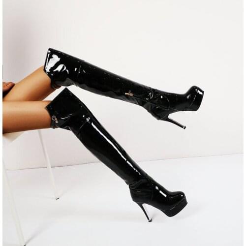 2021 Keep Warm Autumn Over The Knee Boots High Heel Shoes Round Toe Long Boots Autumn PU Zipper Women Shoes Size 34-48