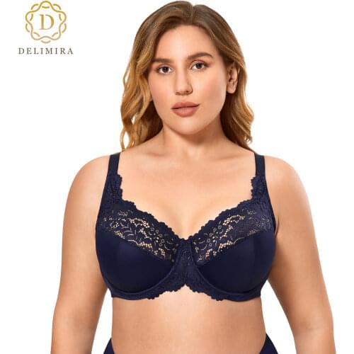DELIMIRA Womens Plus Size Full Coverage Minimizer Floral Lace Bra Unlined Underwire