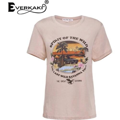 Everkaki Boho Print Women cotton tops t-shirts Retro Popular chic fashion ladies short sleeve tee T-shirt 2020 female top