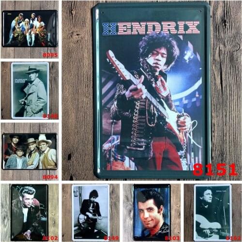 Famous People Super Stars Hendrix Vintage Metal Plate Abba Bob Dylan Johnny Cash Bonanza for Tiki Bar Wall Decorative Pub Poster