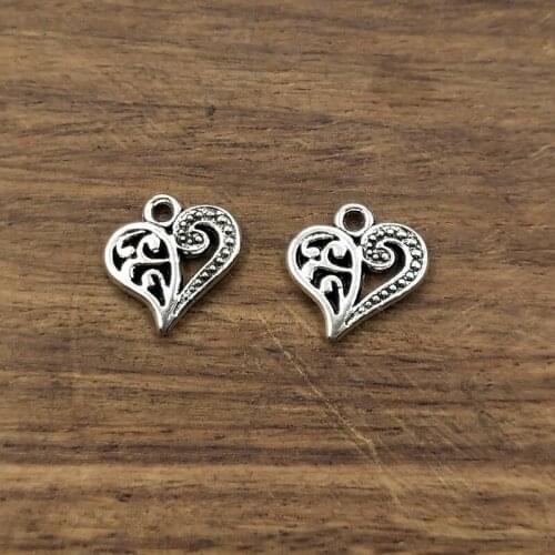 10pcs Charms hollow lovely heart 14.5x14mm Tibetan Silver Plated Pendants Antique Jewelry Making DIY Handmade Craft