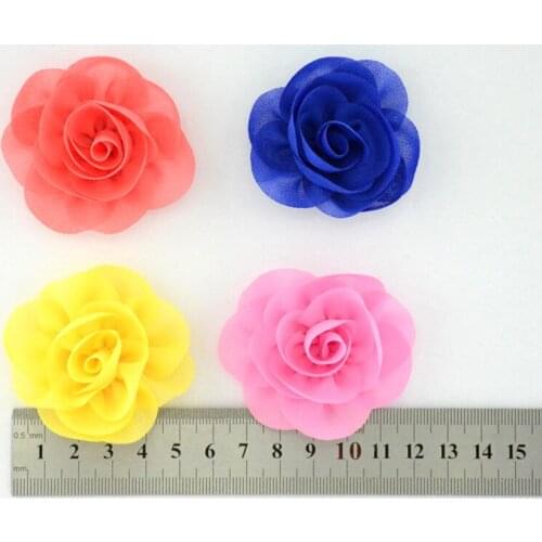 200Pcs/Lot,Hot Sell Small Chiffon Petals Poppy Flower Hair Clips Rolled Rose Fabric Hair Flowers For Kids Girls Hair Accessories