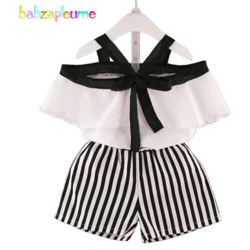 2017 Summer Toddler Clothes Girl Set Chiffon Belt t shirt striped short pant kids clothes suit infant girls costume child A230