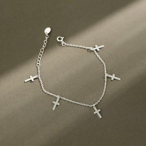 100% Real 925 Sterling Silver Fashion Womens Jewelry Double Layer Beads Cross Bracelet 18cm For Gift Girls Lady