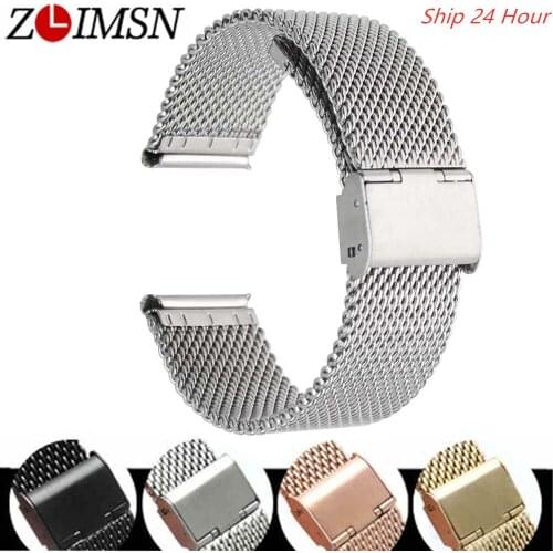 ZLIMSN Stainless Steel Milan Watchbands Replacement 20 22 24mm Silver Gold Rose Gold Black Watch Bracelets Relojes Hombre 2019
