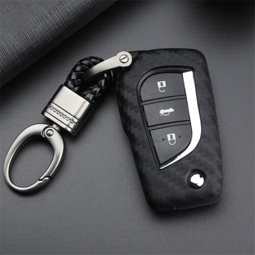 Peacekey Carbon Fiber Pattern Soft Silicone Car Key Case Cover For Toyota Corolla Chr Prius Yaris Auris Avensis Styling Key Ring