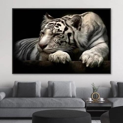 Black and White Tiger Head Canvas Paintings Modern Animals Poster and Print Wall Art Picture for Living Room Home Artwork Decor