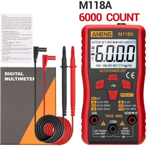 M118A Digital Multimeter Durable Automatic True RMS Tester 6000 Counts Auto-ranging AC/DC Transistor Voltage Meter