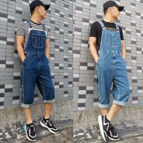 Mens Denim Overalls Large Size Strap Straight Pants Light Blue Jeans Mens Denim Shorts More Sizes 48 50
