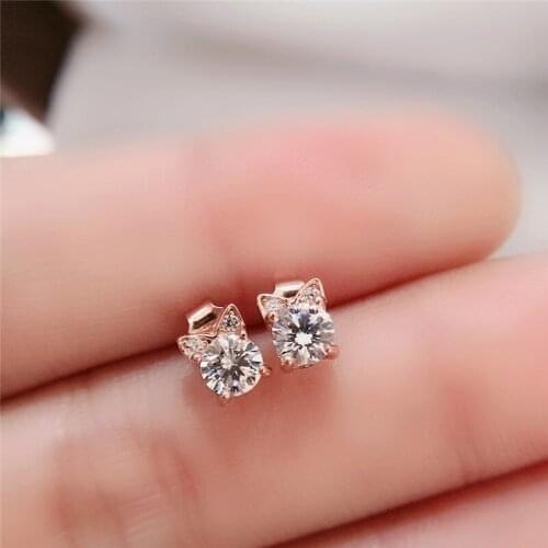 Rose Gold Round Cut Total 0.6 Carat Excellent VVS1 D Color Moissanite Stud Earrings Women Diamond Test Passed Silver 925 Jewelry