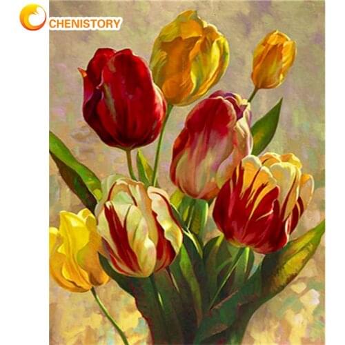 CHENISTORY Painting By Numbers Handmade Framed Yellow Flower Oil Picture Home Wall Decor Artcraft Acrylic Pigment Paint Canvas