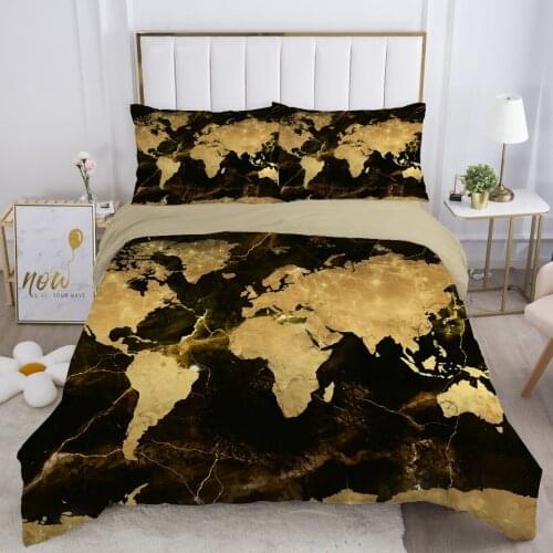 Comforter Bedding Sets Euro Double 3D Duvet Cover Set Blanket/quilt Cover and Pillowcase 220*240 King Bed set black gold map