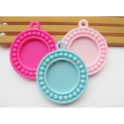 50pcs Pink/Hot Pink/Light Blue Flatback Resin Round Charm Finding,Beads Border Base Setting Tray Bezel, for 25mm Cabochon/Cameo