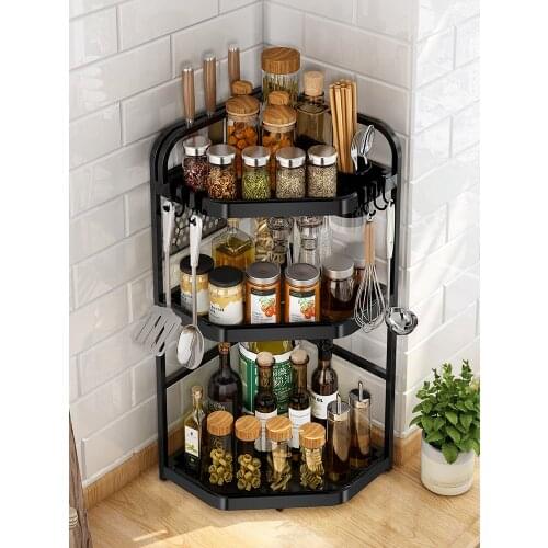 Kitchen rack tripod stainless steel seasoning rack table top corner storage rack wall hanging hole free kitchen organizer
