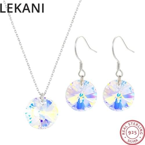 LEKANI Crystals From Swarovski Jewelry Sets For Women Wedding S925 Silver Round Pendant Necklace Drop Earrings Romantic Gifts