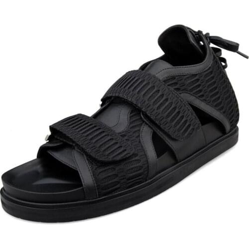 Summer gladiator shoes mens leather patchwork cloth British high top casual sandals lace-up