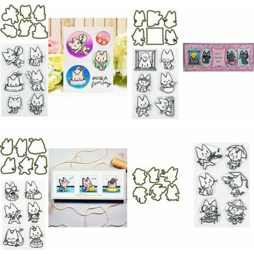 Metal Cutting Dies with Clear Silicone Stamps Versatile Cats Sleeping Eating Studying Mixed Theme DIY Craft Paper Cards 2021