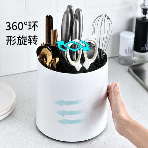 Multifunctional Kitchen Rotatable Knife Holder Scissors Rack Creative Knife, Fork and Chopstick Draining Cage